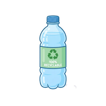 Simple cartoon-style vector illustration of a recyclable plastic water bottle