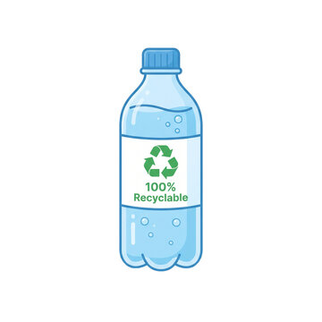 Simple cartoon-style vector illustration of a recyclable plastic water bottle