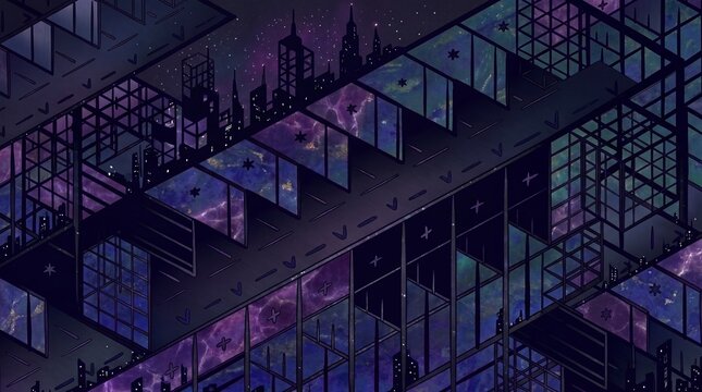 Cosmic Futuristic Cityscape with Abstract Architecture