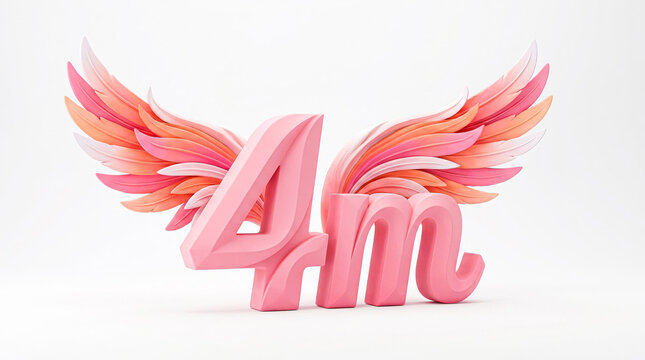 Glossy Pink 4M Milestone Symbol with Decorative Wings for Social Media Success, Followers and Subscribers Achievement