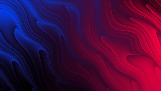 Red blue liquid wave abstract background. Glowing colorful gradient fluid texture pattern. Smooth dark crimson navy wave backdrop.