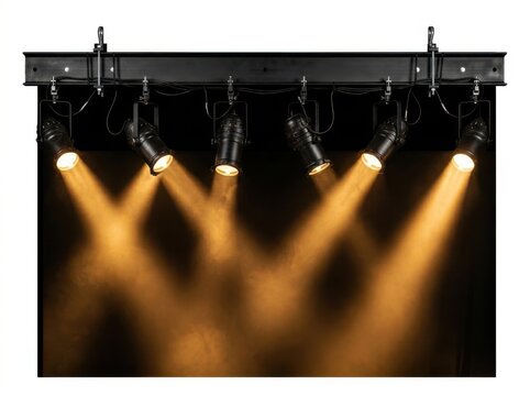 Stage lighting with six spotlights on a black background