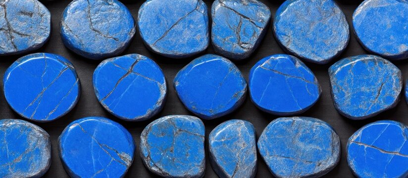 Natural Lapis Lazuli Polished Gemstones Arranged on Dark Background