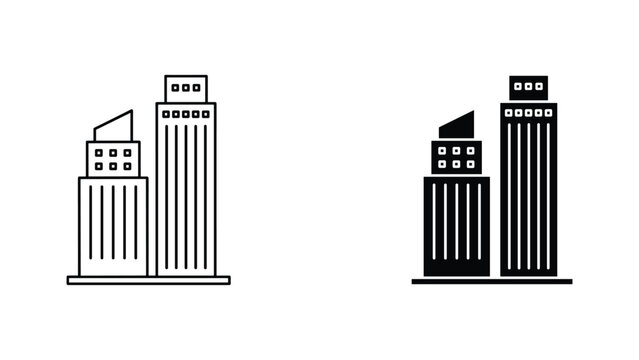 Twin skyscraper buildings vector icon set for urban development and commercial real estate