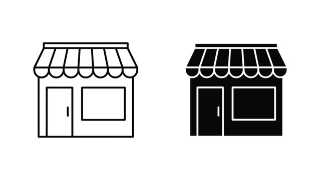 Retail shop storefront vector icon set with awning for business and commerce marketing materials