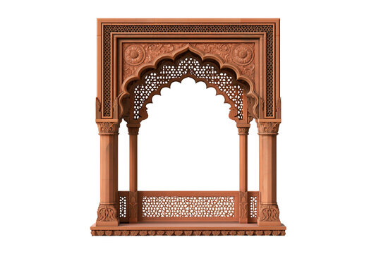 Elegant traditional Mughal style jharokha with intricate carved wooden lattice design