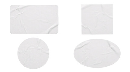 Glued white sticker set in circle square and oval shapes. © RM Graphics