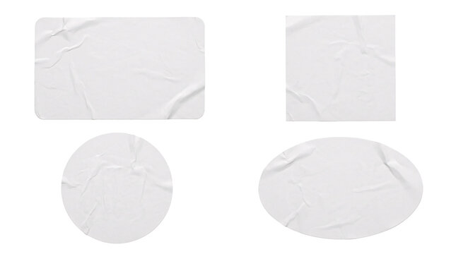 Glued white sticker set in circle square and oval shapes.