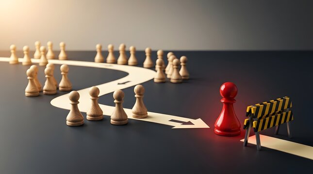 Business Strategy Concept with Chess Pawns Overcoming Obstacles and Barriers to Success
