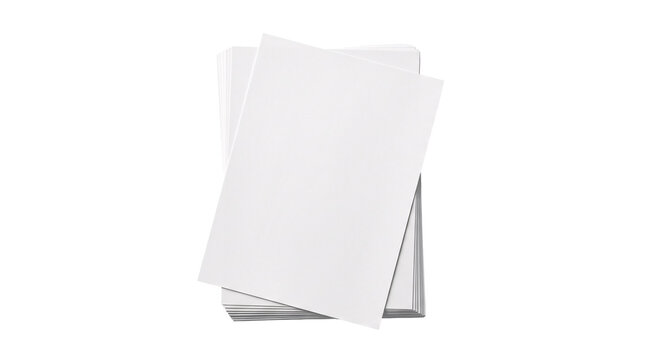 stack of white blank paper sheets on transparent background.