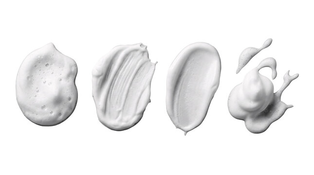 White cosmetic foam texture smear collection on white back.