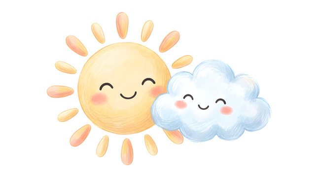 smiling sun and cloud cartoon characters