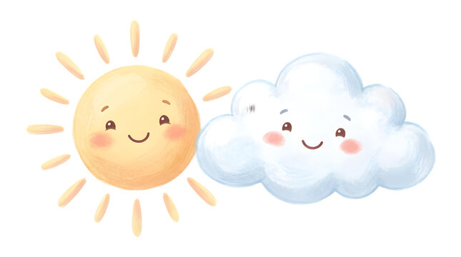 smiling sun and happy cloud cartoon characters