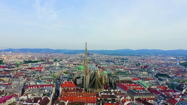 Vienna, Austria. St. Stephen's Cathedral (Germany: Stephansdom). Catholic Cathedral - the national symbol of Austria. Drone footage
