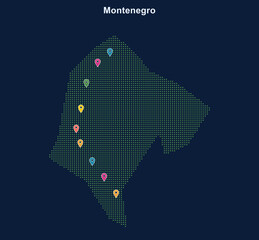 Colorful location pins map of montenegro with grid overlay © J.M. Stocker