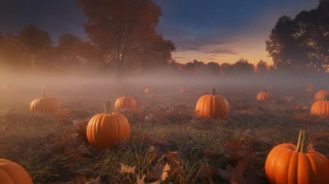 Fresh Orange Pumpkins Growing in a Harvest Field During Autumn Fall Season, Rustic Pumpkin Patch for Halloween, Thanksgiving, Agriculture, Nature, and Seasonal Decoration