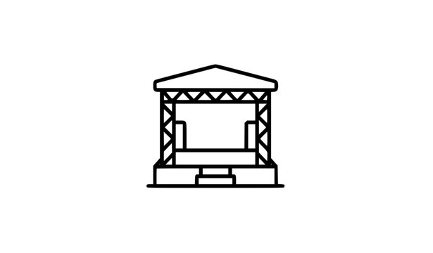 Concert Festival Stage with Speakers and Lights Thin Line Vector Icon