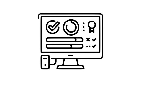 Online Test Result on Desktop Computer Education Assessment Thin Line Vector Icon