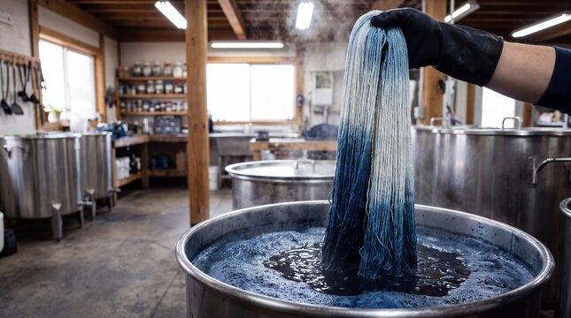 Natural Plant Dye Bath Indigo Vat Cotton Dip Gradient in Circular