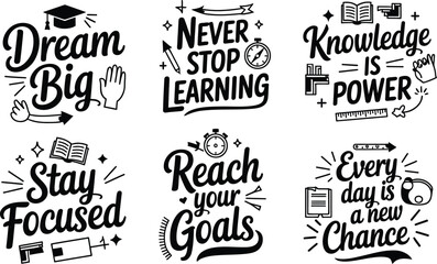 Fototapeta premium Inspirational hand-drawn phrases for motivation and success goals learning