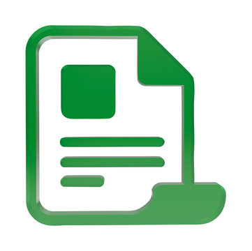 3D rendered green document file icon isolated on white background for business and digital interface