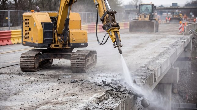 Hydrodemolition Robot Water Jet Removing Damaged Concrete Deck