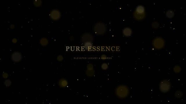 Luxurious golden title sequence animation with shimmering particle dust, glowing bokeh lights, and sparkle effects on black background for holiday awards, gala events, and coming soon teasers.