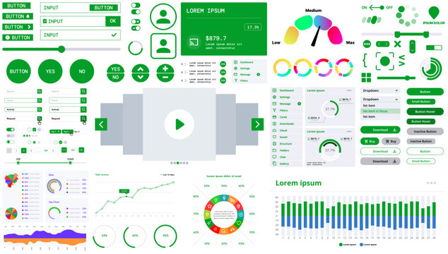 Green digital user interface elements collection for modern website design projects