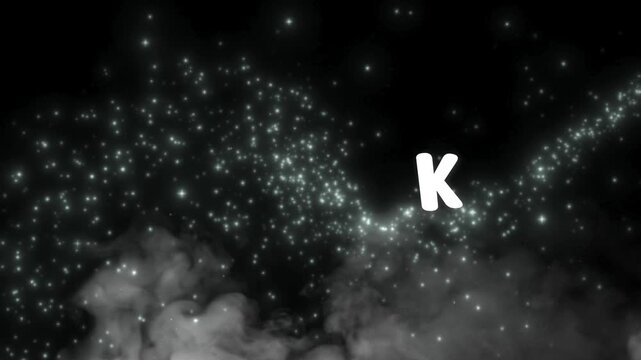 White text overlay on dark background with background moving smoke smoke glowing particles text overlaid video white typography atmosphere animation lettering with cinematic