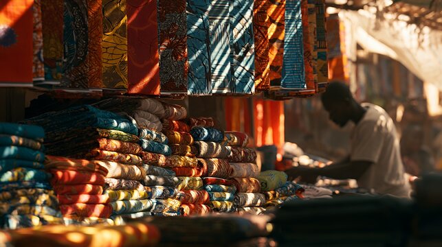 Vibrant African Textile Market: Colorful Fabrics and Artisanal Patterns