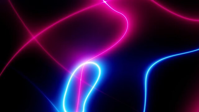 3d animation of abstract background with ascending colorful neon glowing lines, glowing trails loop background. Blue and pink glowing organic