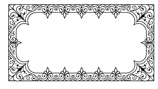 Ornate gothic decorative frame, vintage floral scroll border, elegant rectangle ornamental template, isolated vector clipart