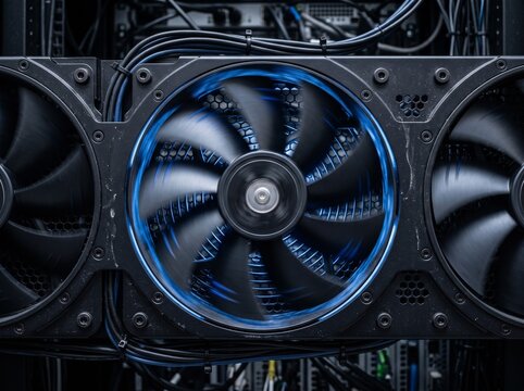 Computer Cooling Fan Illuminated with Blue Light
