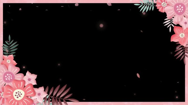Pink floral frame animation with falling petals on a dark background for design use with border animated falling lights black background petals glowing video pink with illustration