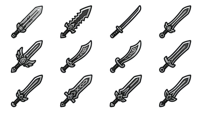 Fantasy sword and bladed weapon icons for game assets.