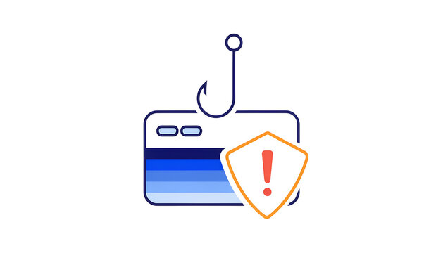 Credit card phishing icon with warning shield
