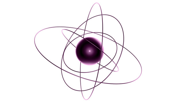 Abstract model of an atom or star system with a central object (atomic nucleus/star) and orbits of nearby objects (electrons/planets) on a transparent background. Model of a planet with orbits.