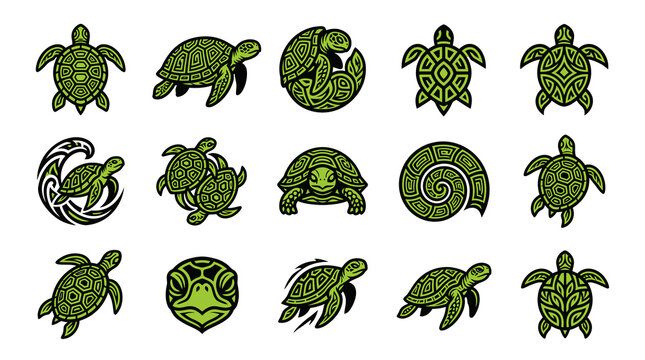 Tribal turtle and tortoise ornament logo collection.