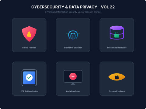 Cybersecurity and Digital Data Protection Vector Icon Set