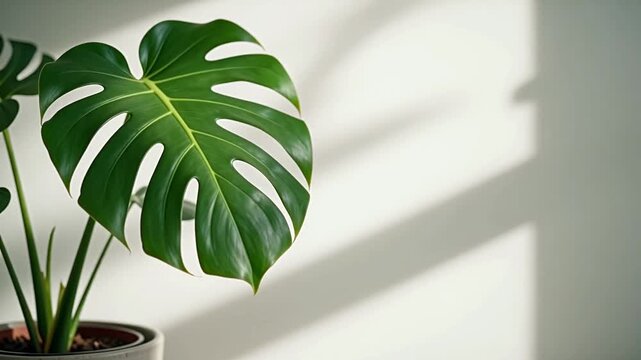 Monstera Deliciosa Leaf with Tropical Pattern Close Up