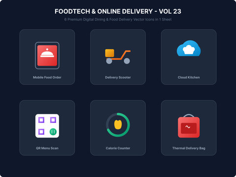 Food Technology and Smart Food Service Vector Icon Set