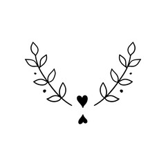 Naklejka premium elegant hand-drawn floral wreaths, text dividers, branches, and swirls with hearts, isolated on a solid white background.