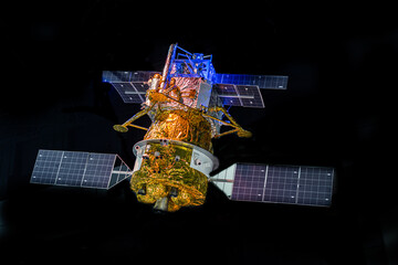 Satellite simulation Satellite dish with solar panel Telecommunication satellite providing global internet network © Photo Gallery