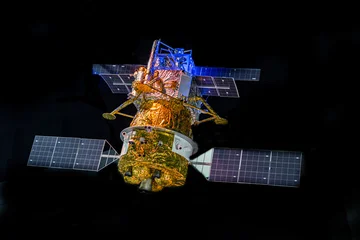 Satellite simulation Satellite dish with solar panel Telecommunication satellite providing global internet network © Photo Gallery