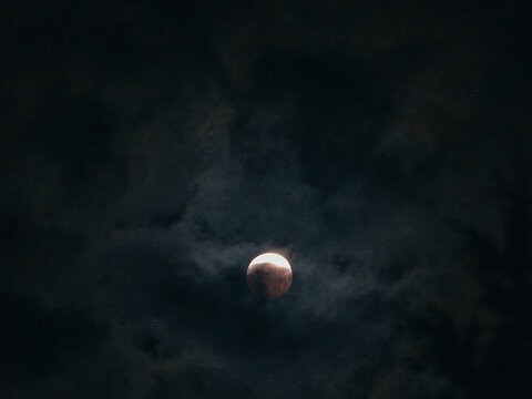 Lunar Eclipse Over Maine Night Sky