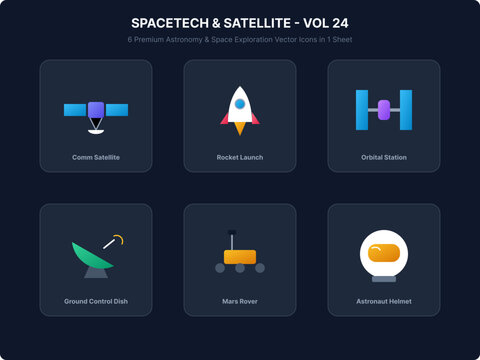 Space Technology and Satellite Exploration Vector Icon Set