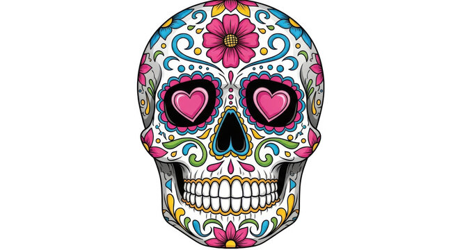 Colorful sugar skull icon art isolated on transparent background