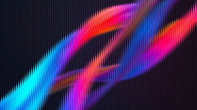Abstract dark corrugated background with glowing cyan and magenta crossing diagonal waves for widescreen presentation slides and desktop wallpaper