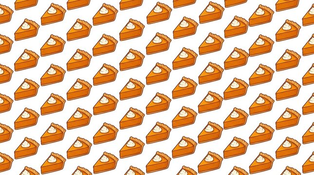 Seamless pattern of pumpkin pie slices isolated on white background