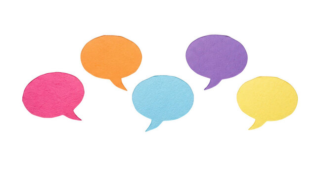 Collection of colorful paper speech bubbles isolated on transparent background